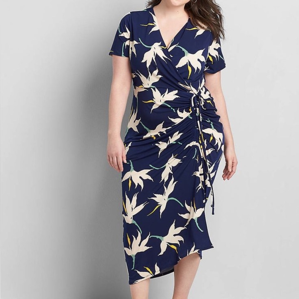 Lane Bryant Navy Blue and Cream Floral Maxi Dress